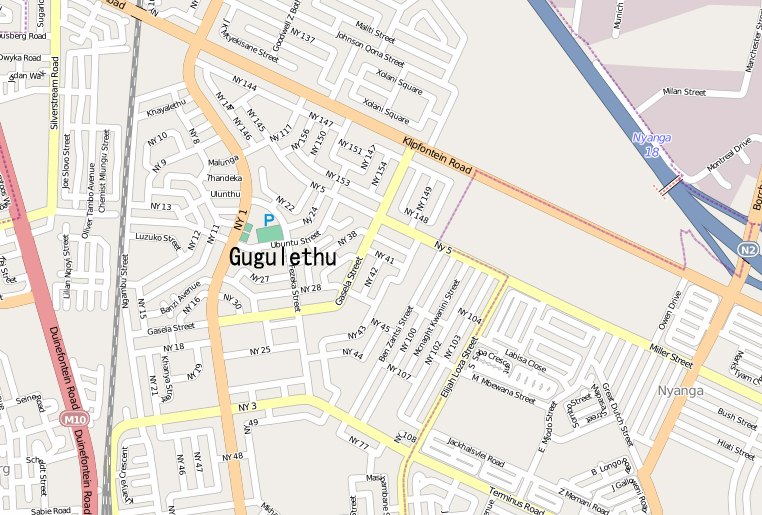 Map of Gugulethu in Cape Town — location context